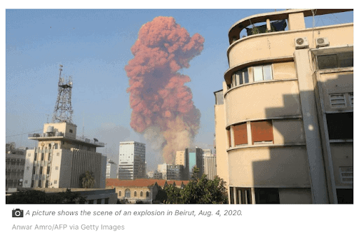 orange smoke from Beirut warehouse explosion